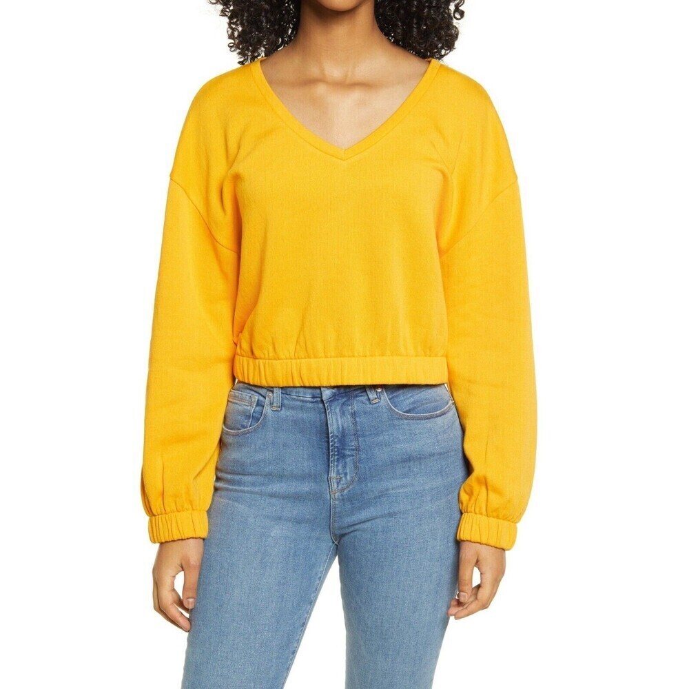BP Women's V-Neck Fleece Sweatshirt - Orange Size M